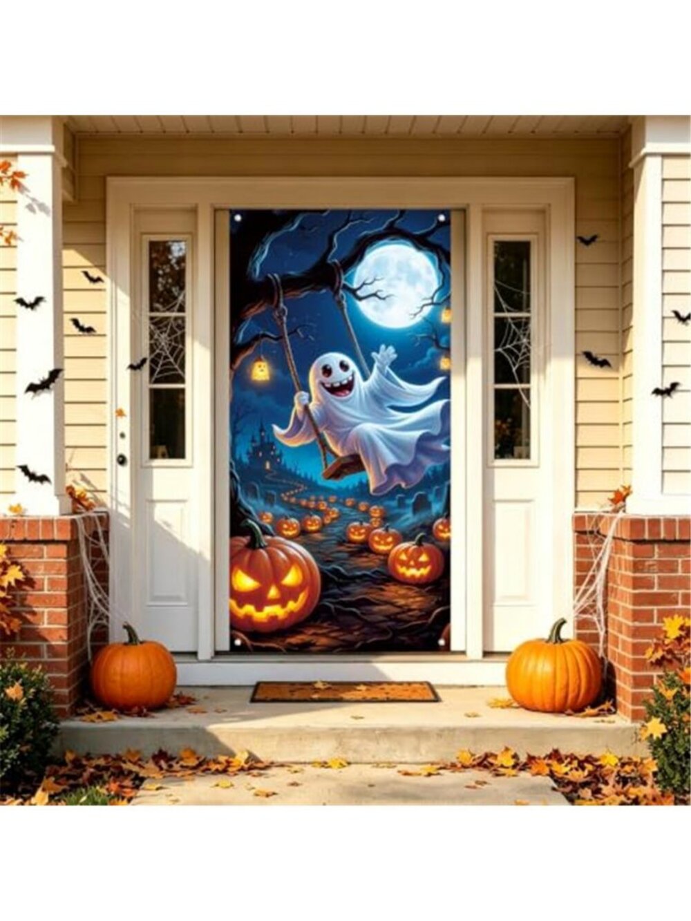 Halloween Door Cover-Cute Spooky Ghost Pumkins Door Banner, 71"X35"